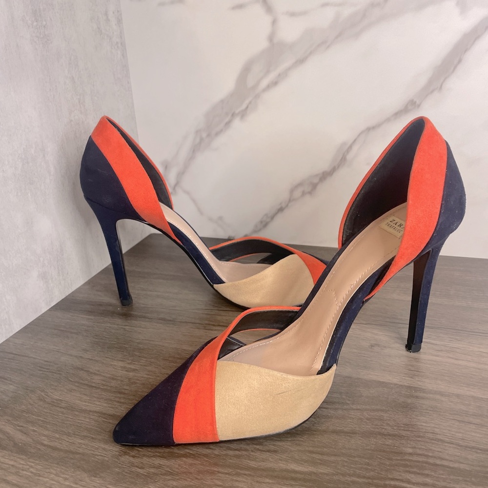 Zara Color Block Faux Suede Pumps. Size 8.